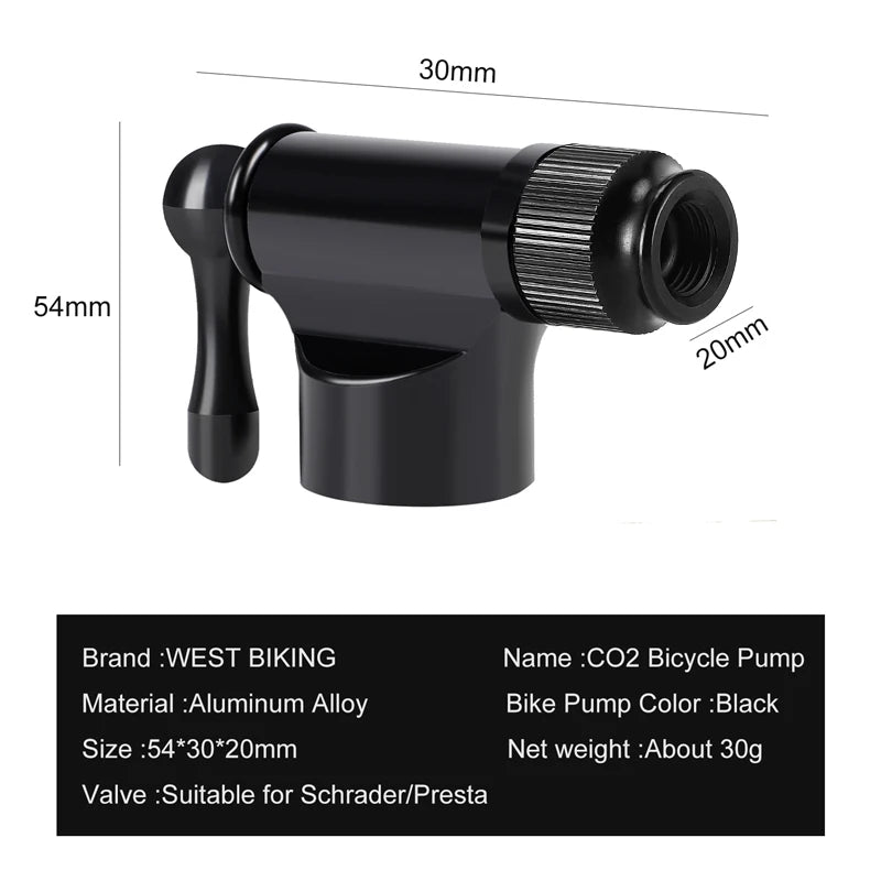 West Biking Mini Fahrrad CO2-Pumpe tragbare Reifen füller für Schrader Presta Adapter MTB Rennrad Aluminium legierung automatische Pumpe