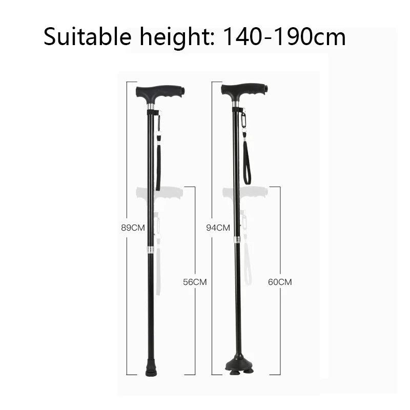 Gehhilfe für ältere Menschen, 60-94 cm, ausziehbarer Aluminiumlegierung, Gehstock mit T-Griff und Lampe - Bike X Parts