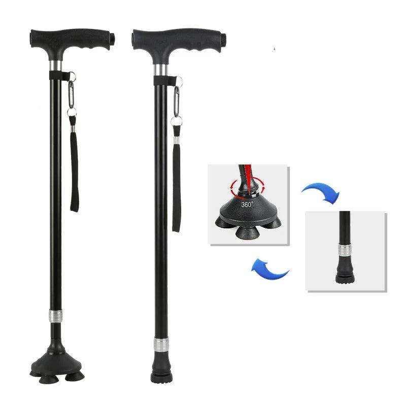 Gehhilfe für ältere Menschen, 60-94 cm, ausziehbarer Aluminiumlegierung, Gehstock mit T-Griff und Lampe - Bike X Parts