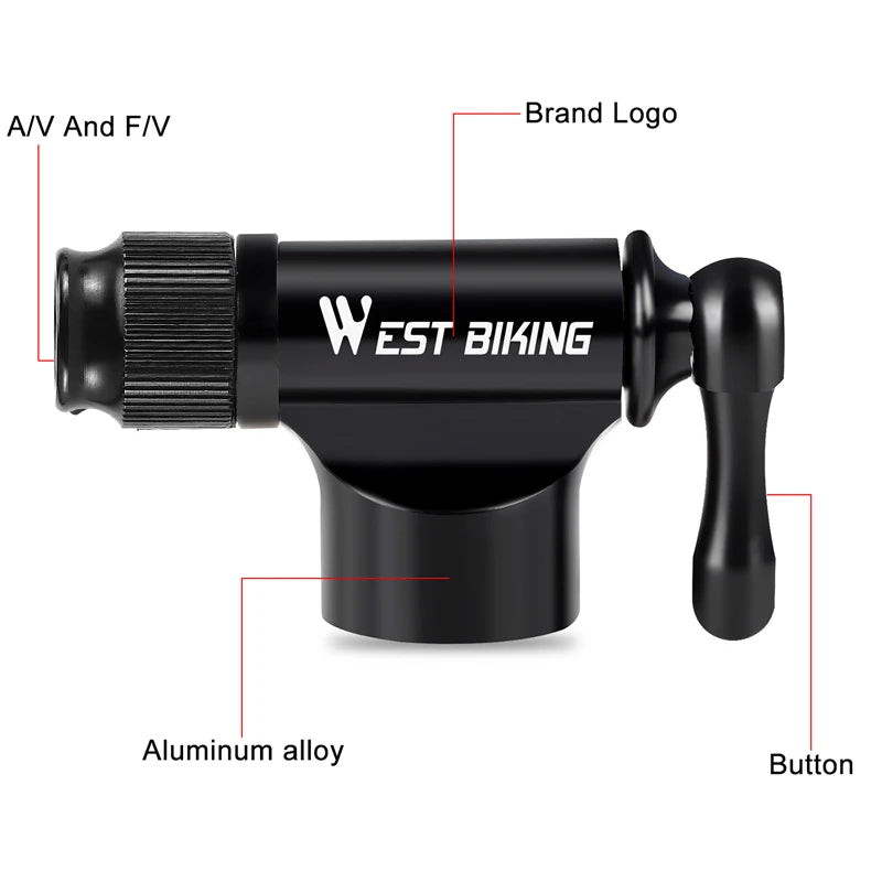 West Biking Mini Fahrrad CO2-Pumpe tragbare Reifen füller für Schrader Presta Adapter MTB Rennrad Aluminium legierung automatische Pumpe