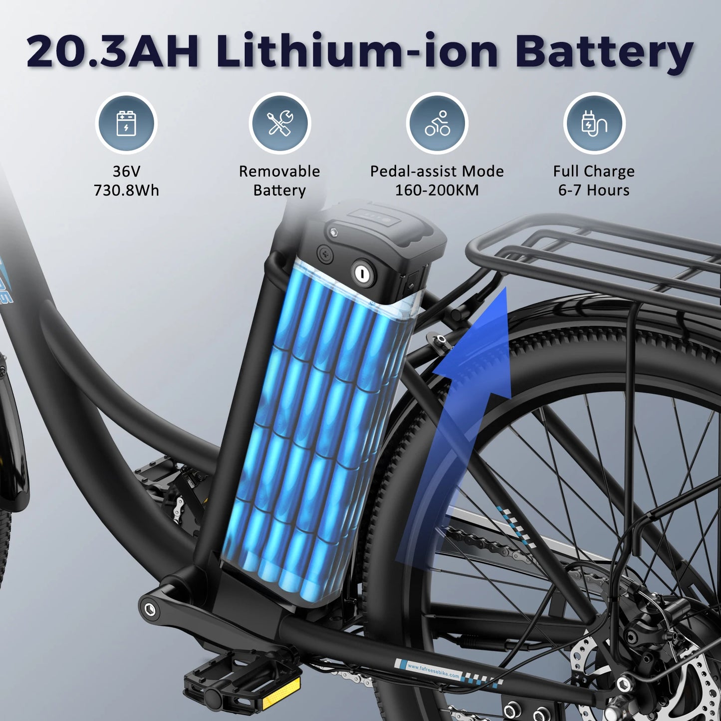 Fafrees Elektro Fahrrad, Trekking E-Bike mit 36V 20.3Ah Lithium Batterie, 26 Zoll