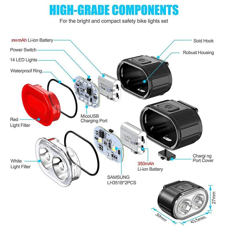 BUCKLOS Bike Lighting Front and Rear Lights Bicycle Lamp Led Cycling Light Bike Flashlight for Bicycle Front Taillight Lantern - Bike X Parts