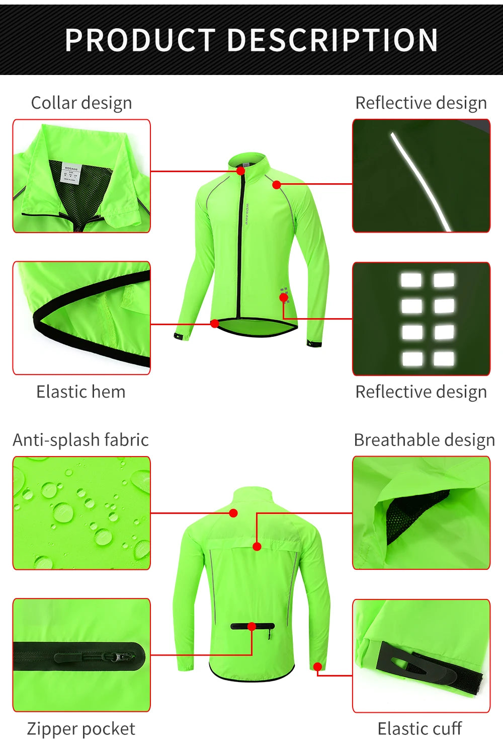 Wosawe Herren Radsport Wind jacke ultraleichte reflektierende wind dichte Jacke Herren MTB Rennrad Wind mantel Langarm Fahrrad Kleidung