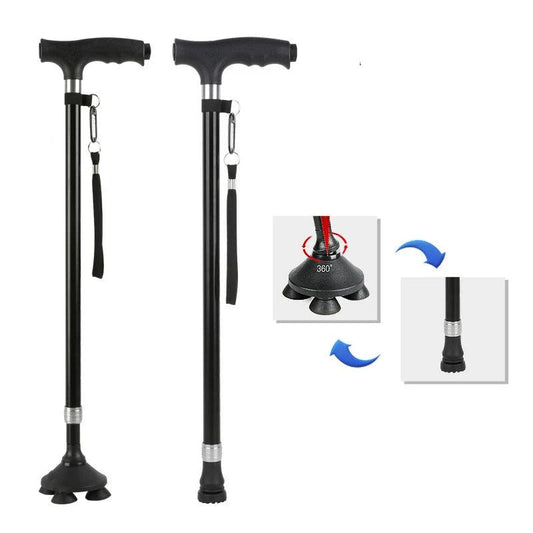 1pc Old People Crutch 60-94cm Telescoping Aluminum Alloy Rod Walking Stick T-handle with Lamp - Bike X Parts